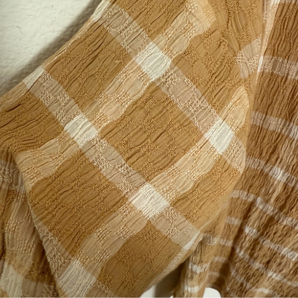 BILLABONG Beach Side Oversized Short Sleeves Shirt tan cream plaid textured - Picture 5 of 8